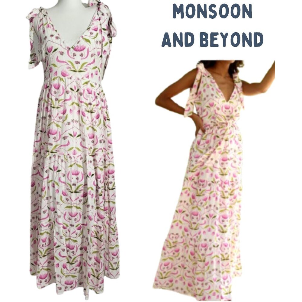 MONSOON AND BEYOND Floral Ivy Mangrove Pink Maxi Dress - Women's L
